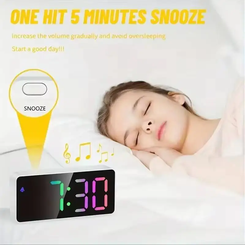 Digital Alarm Clock Snooze Night Mode Desktop Table Clock 12/24H Anti-disturb Funtion LED Clocks