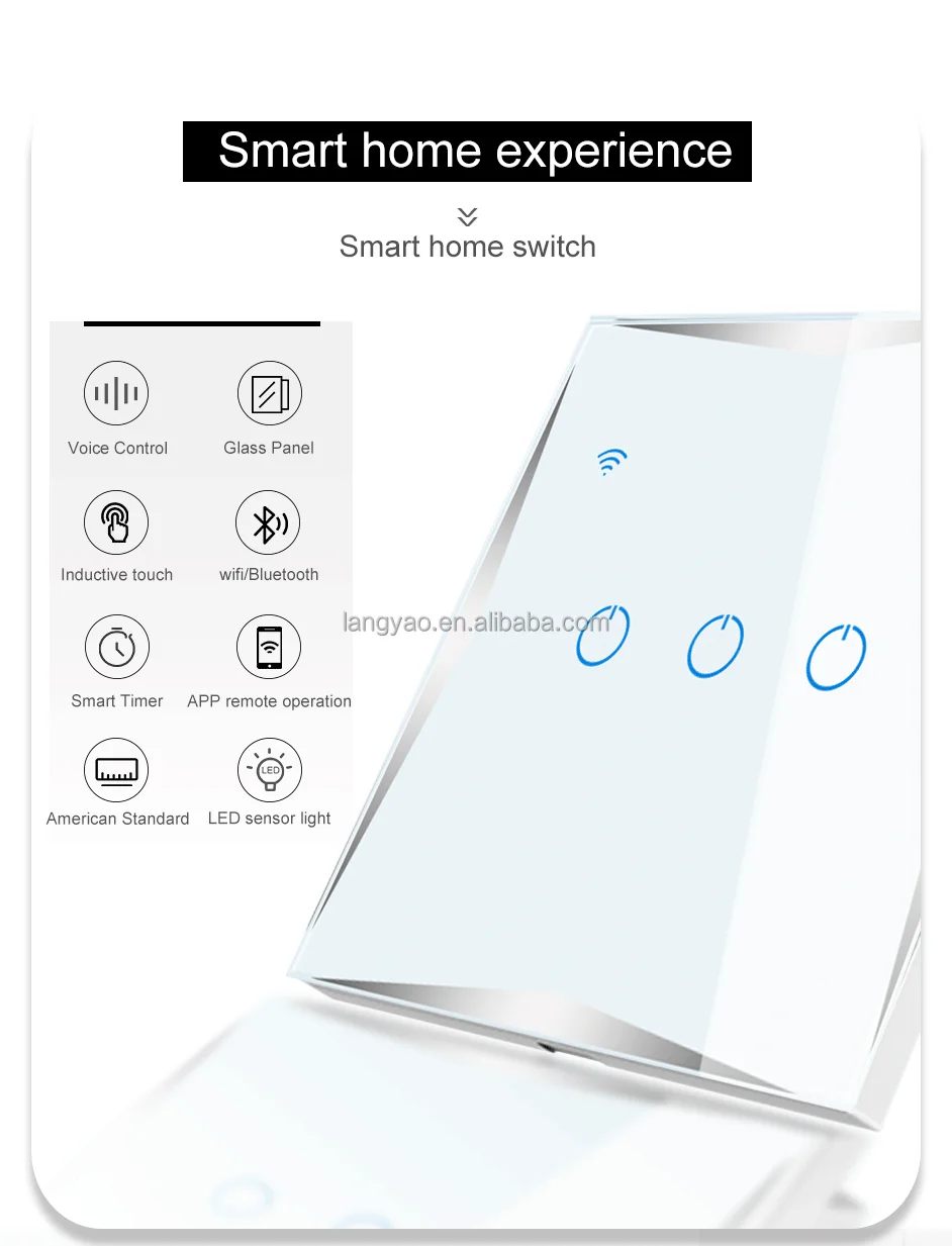 Langyeao Tempered Glass Smart Home Touch Light Switch 1/2/3/4 Gang Tuya