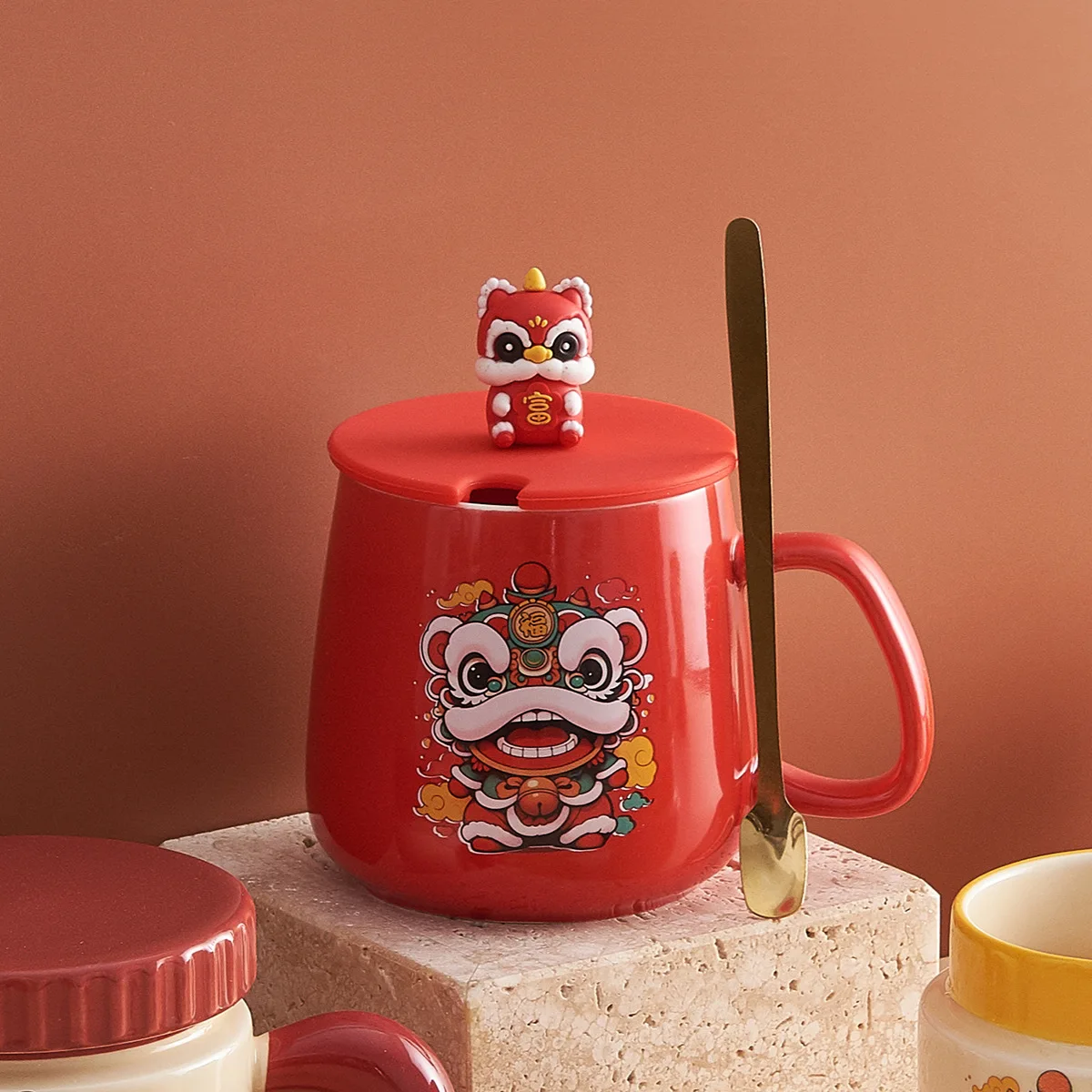 product high quality custom beautiful portable luxury original lion dance ceramic mug gift box classic design ceramic cup-9
