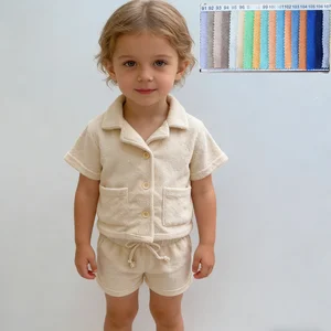 2026 Custom Logo Baby Clothes Summer Trendy Comic Print Boutique Short Sleeve Toweling Two Piece Kids Clothing Sets