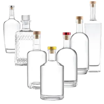 Custom Luxury Crystal square Empty Clear Vodka Gin 750Ml Glass Botella De Vidriofor Liquor With Cap Manufacturer