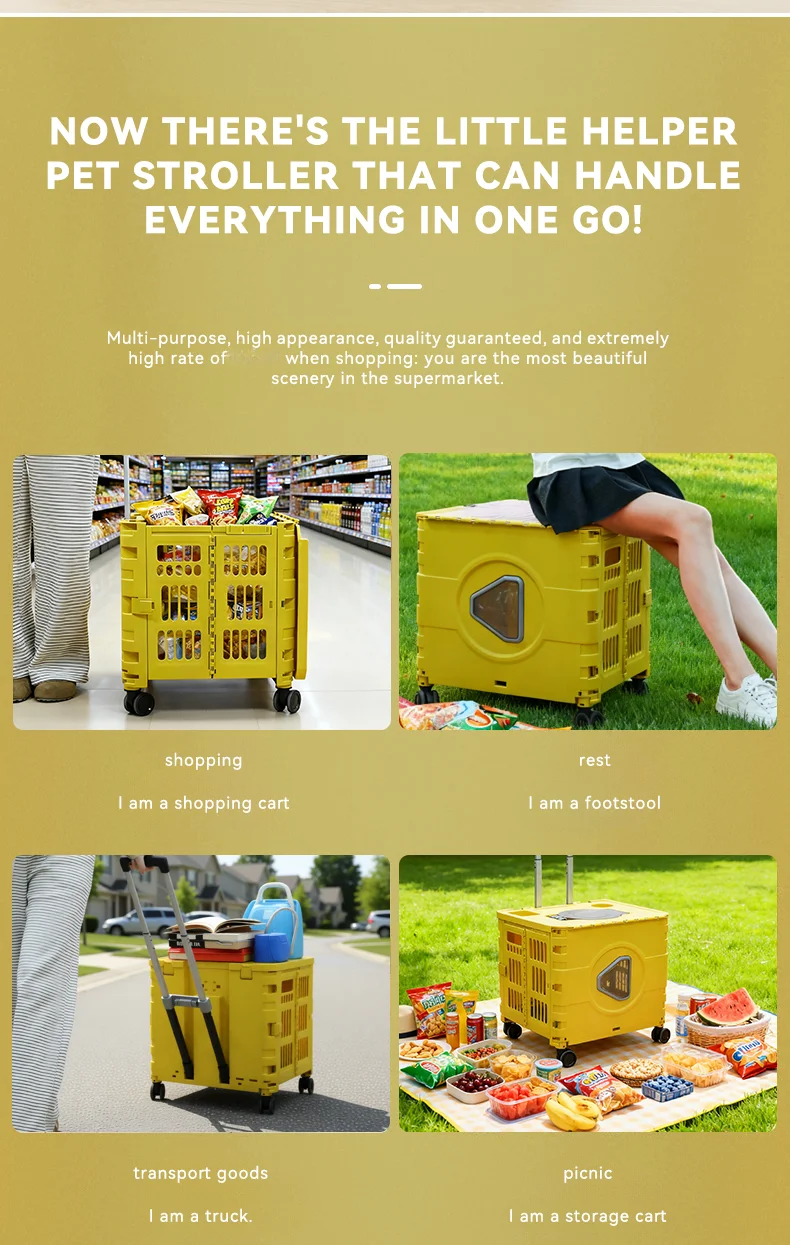 New Outdoor Camping Trolley Collapsible Cart Pet Out Carrying Cart High Quality Cart pp Material Cart factory