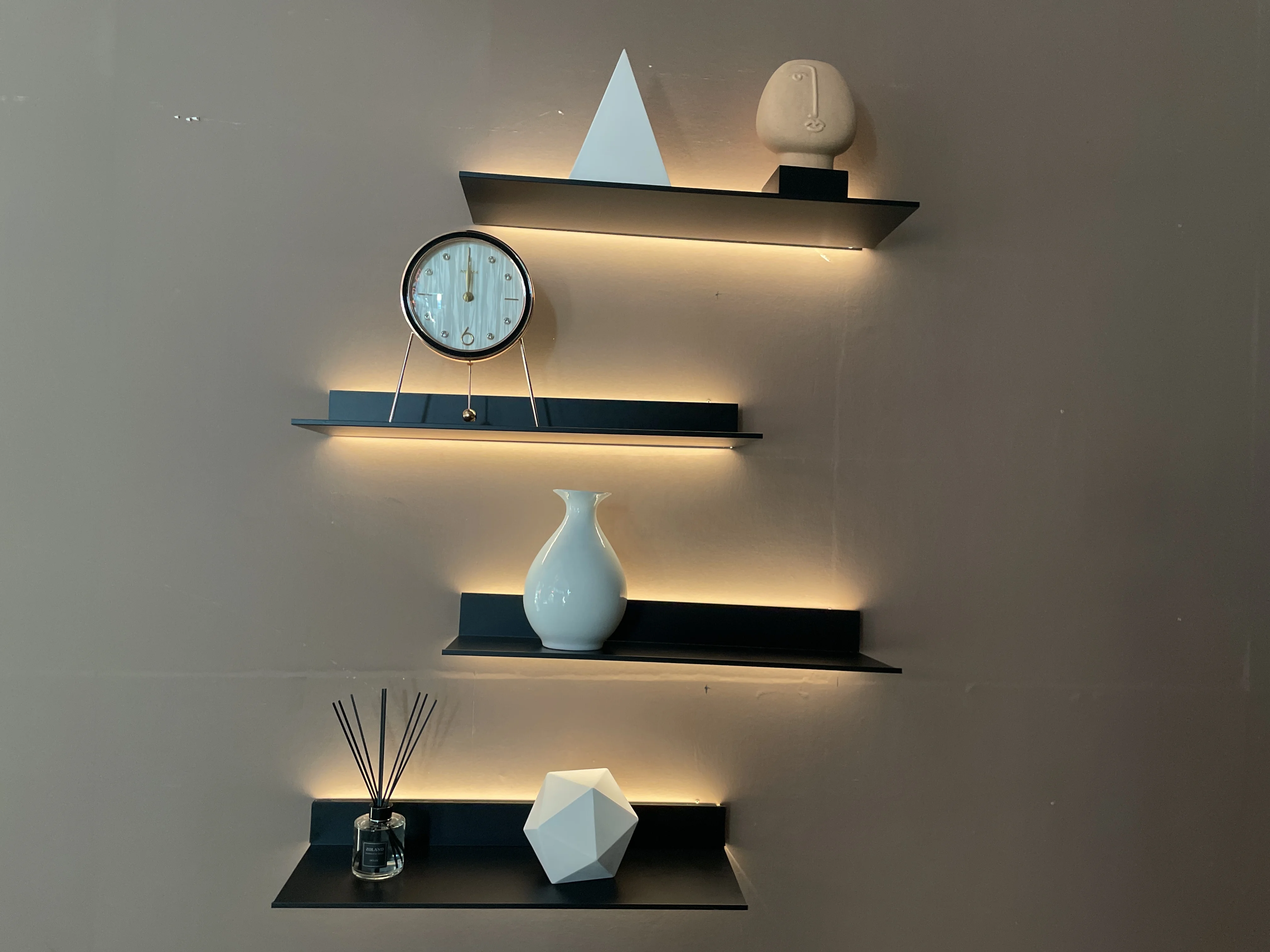 Cube Red Aluminum Wall Mount Shelf Set with Light Strip for Home Decor and Storage in Bedroom or Living Room