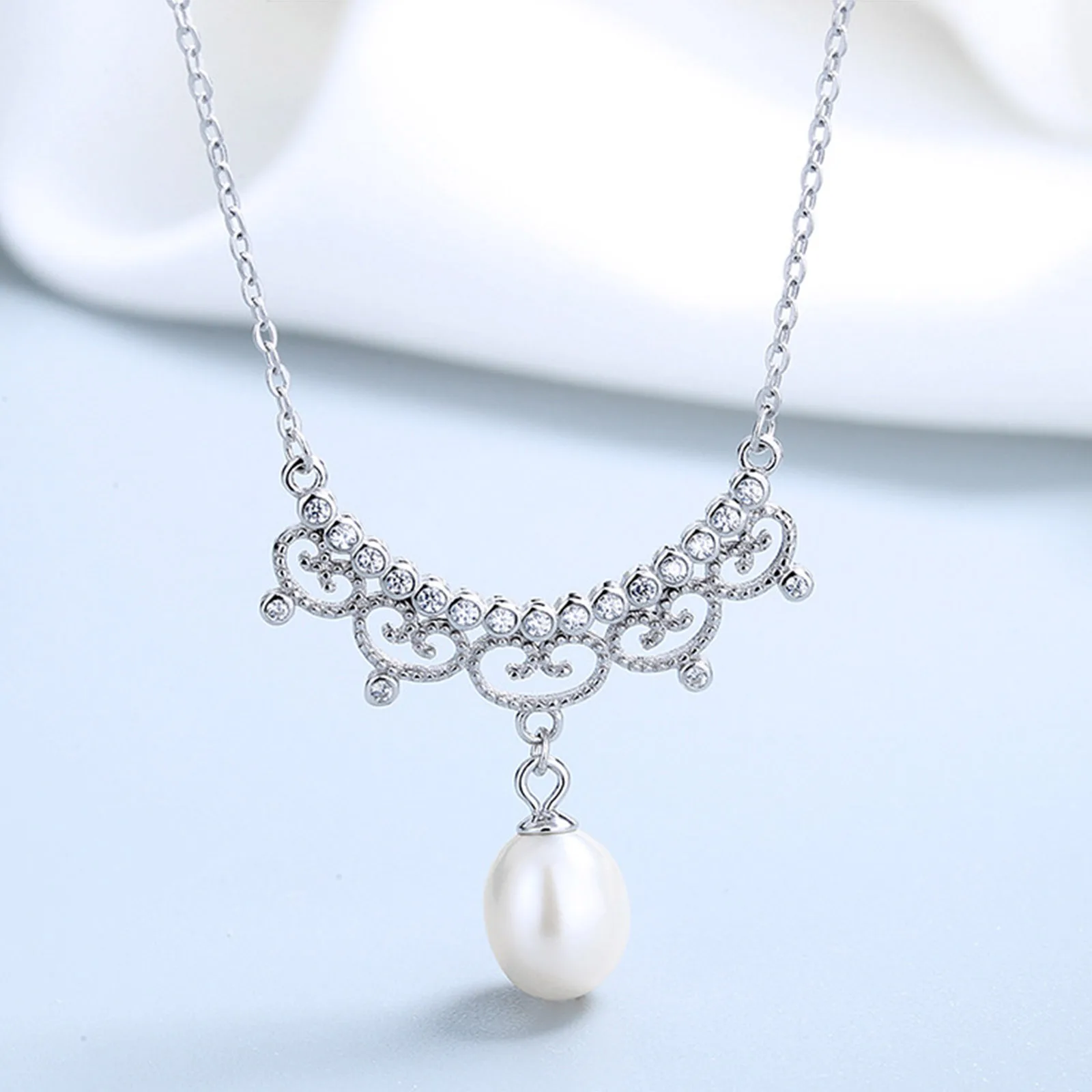 Luxury Fine Jewelry Pendants Valentine White Pearl Pendant Bridal Wedding  925 Sterling Silver Necklace Women Jewellery