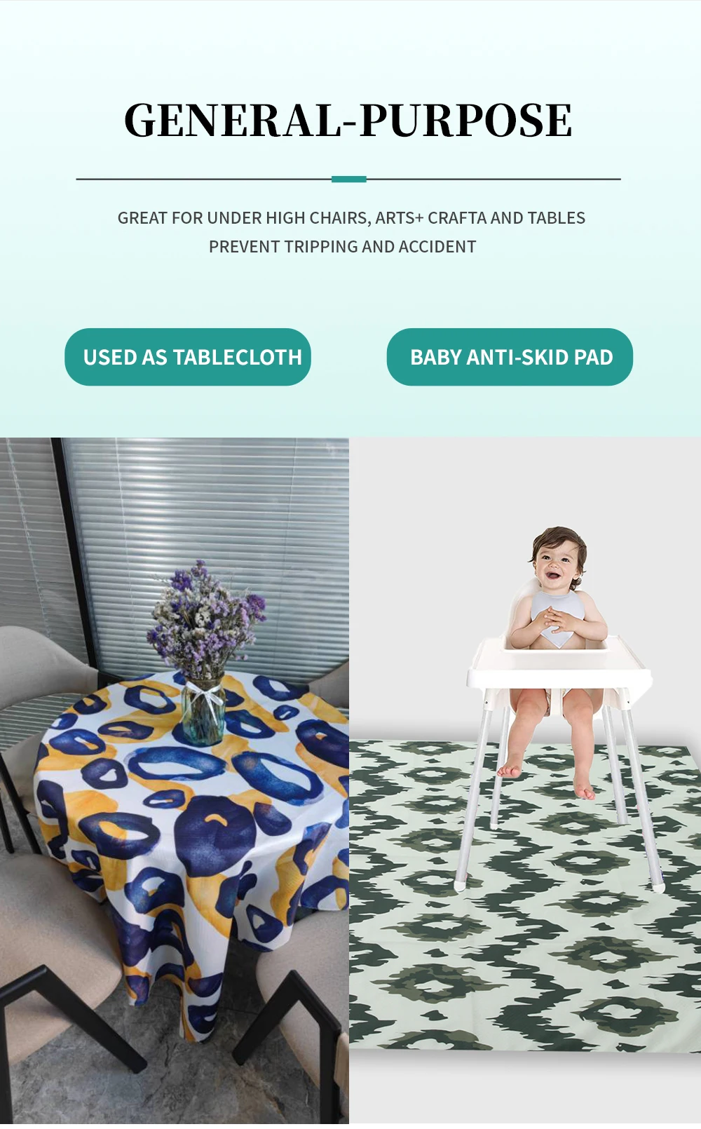 Washable Antislip Silicone Spot Highchair Split Floor Mat Baby Play