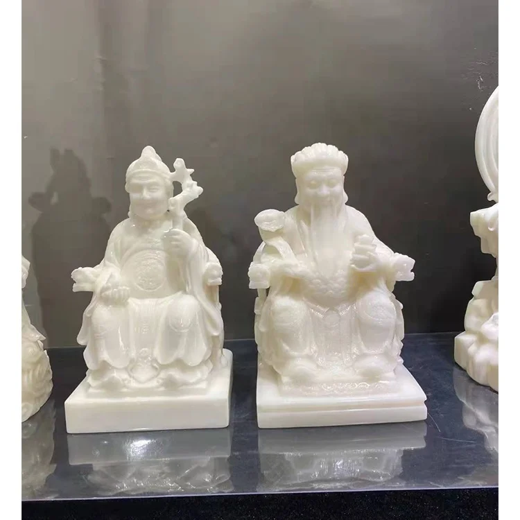 白玉の石像 座像 観音菩薩 女性仏像 瞑想する仏像 観音菩薩 仏教彫刻