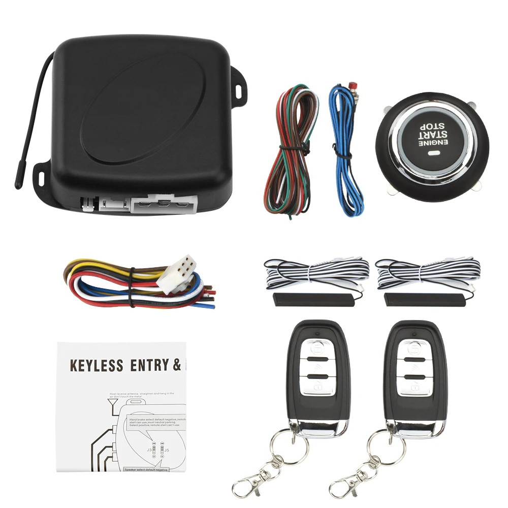 Kit De Bouton De Démarrage Voiture, Système D'alarme D'entrée Sans Clé De Voiture 12V Kit De Système Bouton Démarrage D'entrée Voiture Multifonctionnel Adapté à Plupart Modèles Voiture
