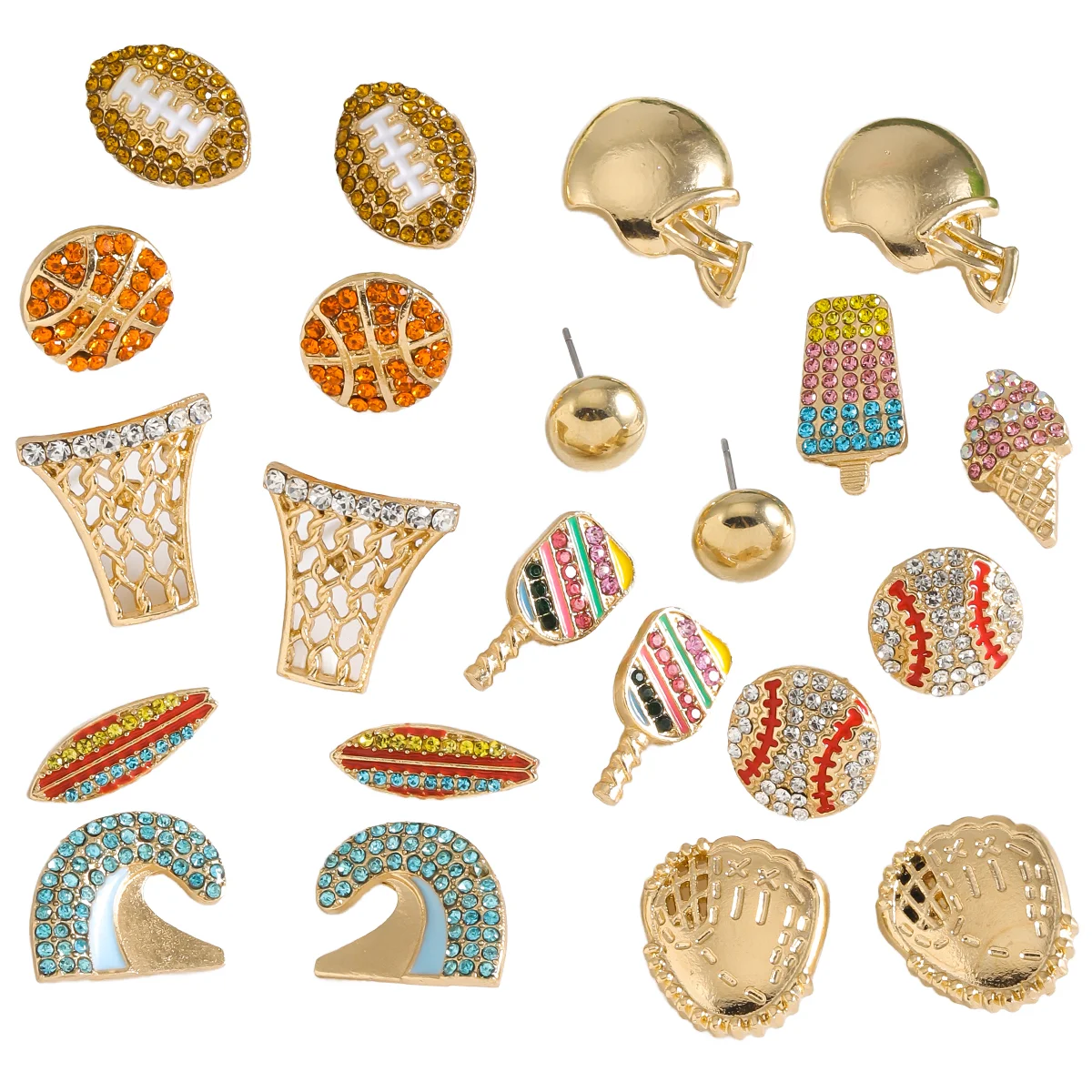 2026FunColorfulIce Cream Stud Earrings Game Day Simple Stylish Sport Themed Set-for Football Basketball Baseball Great As a Gift