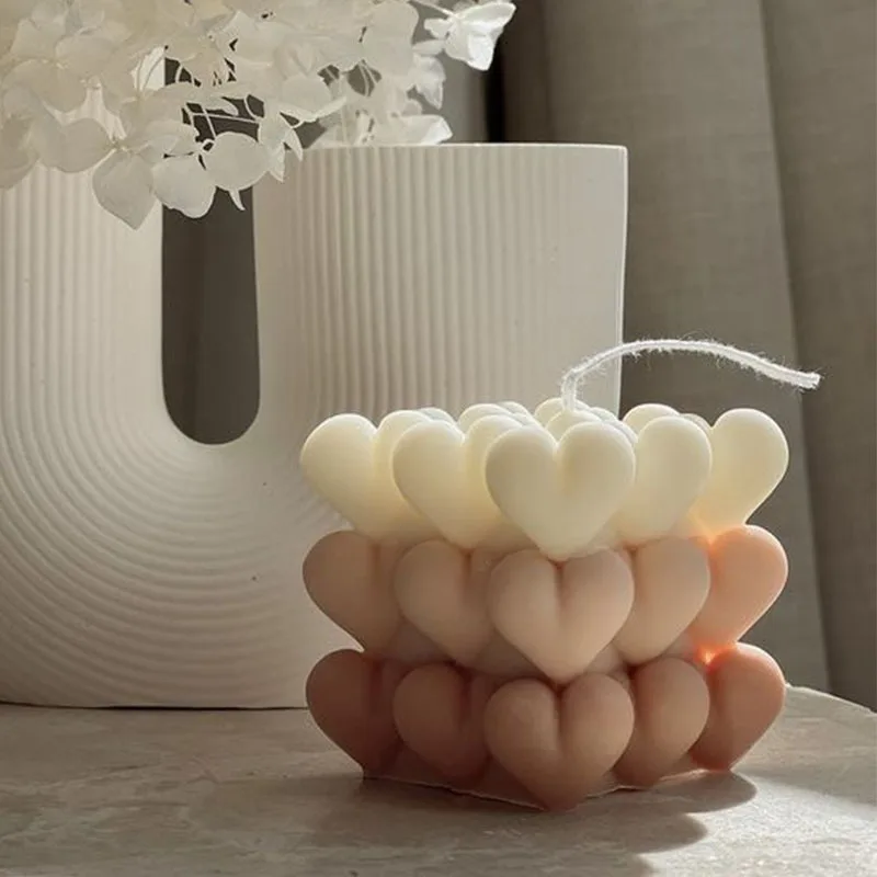 Heart Shaped DIY Rubik's Cube Aromatherapy Candle Mold Drip Glue Gypsum Baking Mousse Decorative Silicone Tool for Cake Baking factory