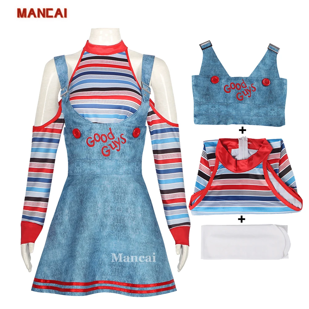 3PCS Cosplay Chucky Tv Movie Costumes Women Outfit Adult Sexy Fancy Dresses  Carnival Horror Ghost Doll Clown Costume Halloween, image size:1000x1000