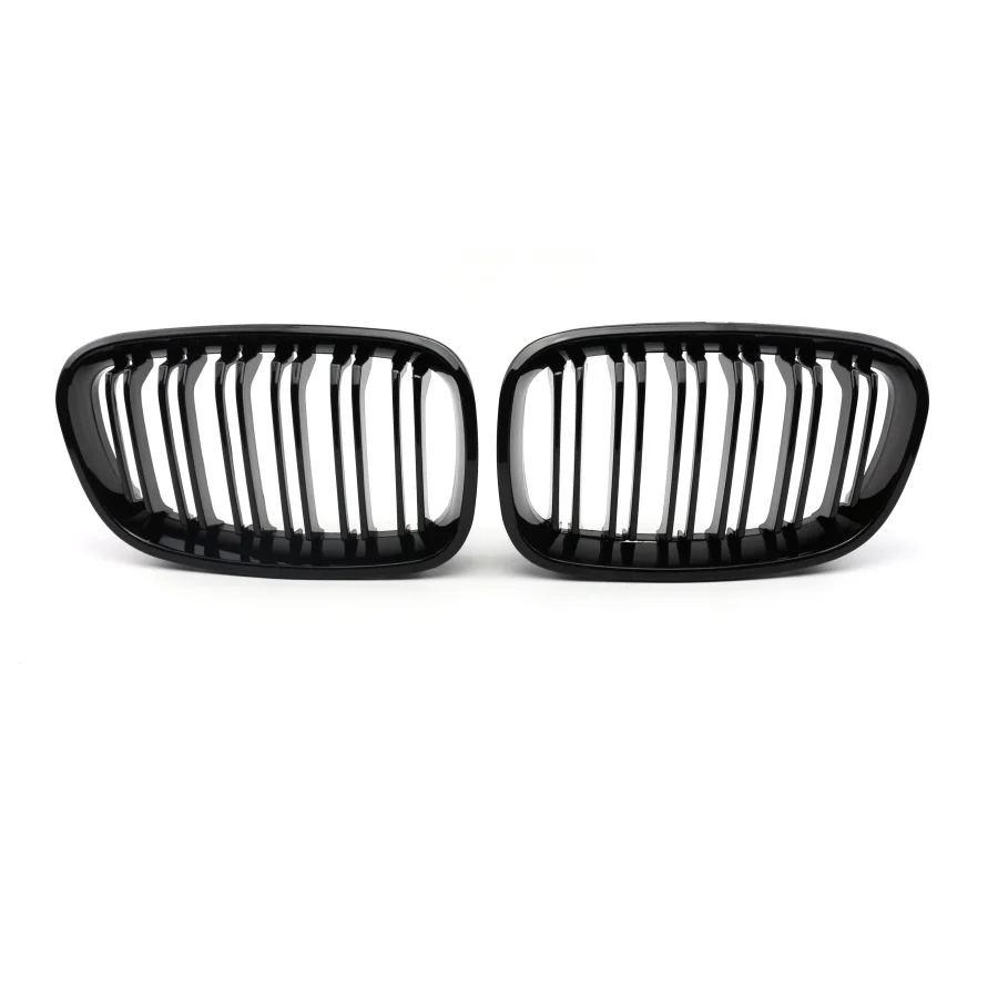 TIYPEOR Kidney Grills ABS Gloss Black Carbon Look Three - Color Plated Silver Front Grilles for BMW 1 Series F20 2012 - 2014