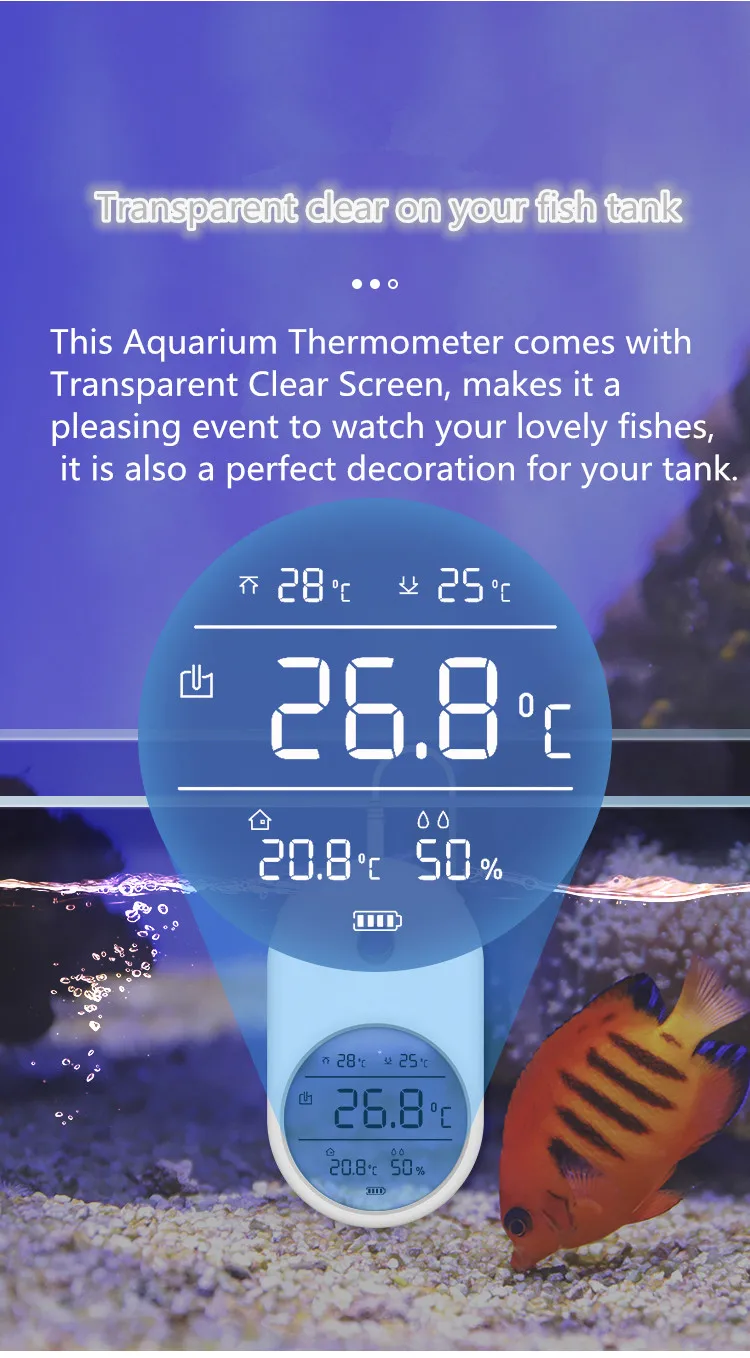 Aquarium Thermometer, LCD Digital Fish Tank Thermometer with Clear