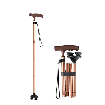 Folding Cane with Led Light, Adjustable Canes and Walking Cane Stick for Elderly with Cushion T Handle and Pivoting Quad Base
