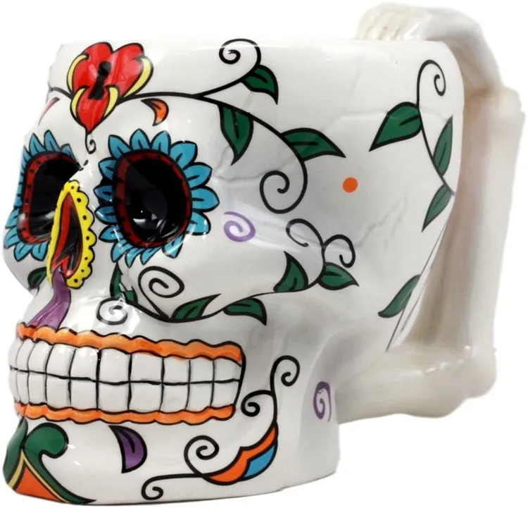 Hot selling customizable colorful Day of the Dead skeleton drinking cup home decoration, art mug