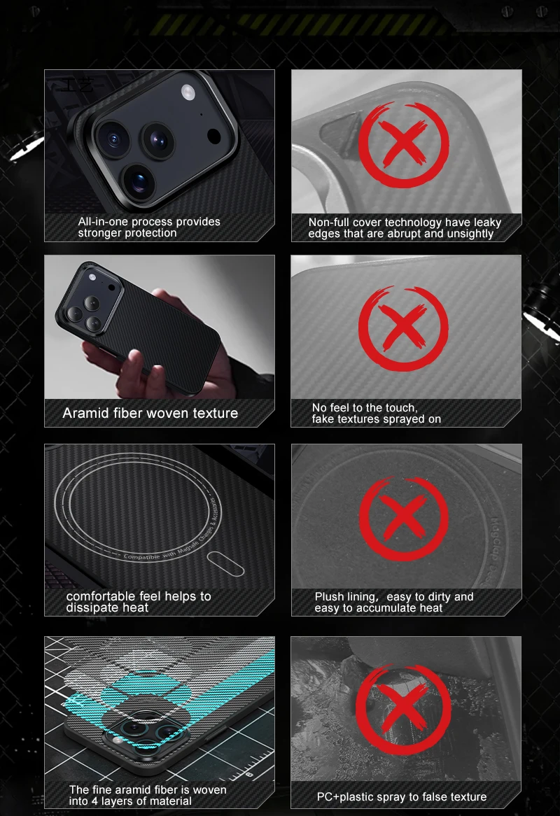 product laudtec camera frame holder phone case aramid fiber for iphone air 17 16 pro max strong magnetic simple black customized sjk1099-5