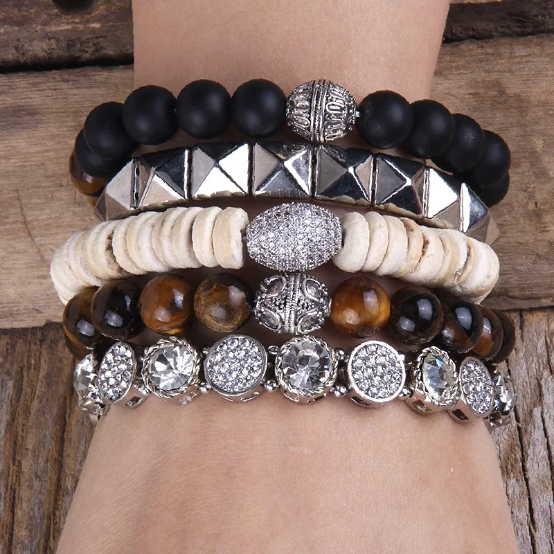 Women Custom Jewelry Natural Gemstone Crystal Glass Bracelet Wood