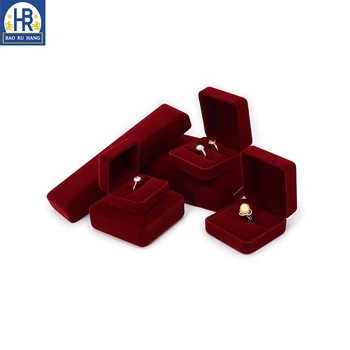 Jewelry Velvet Wine Red Single and Double Ring Box Custom logo Printed Jewelry Box 2024 Hot Selling New Item