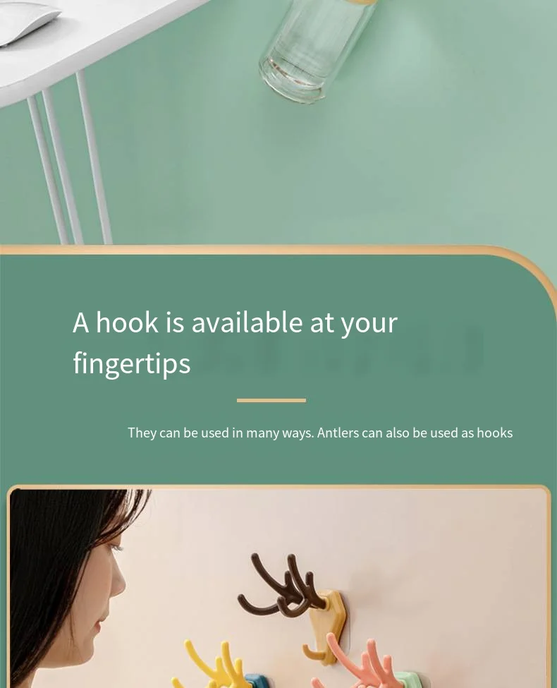 New novelty hooks cute deer head no punch no trace sticky novelty hooks multi-functional door wall decorative hanger details