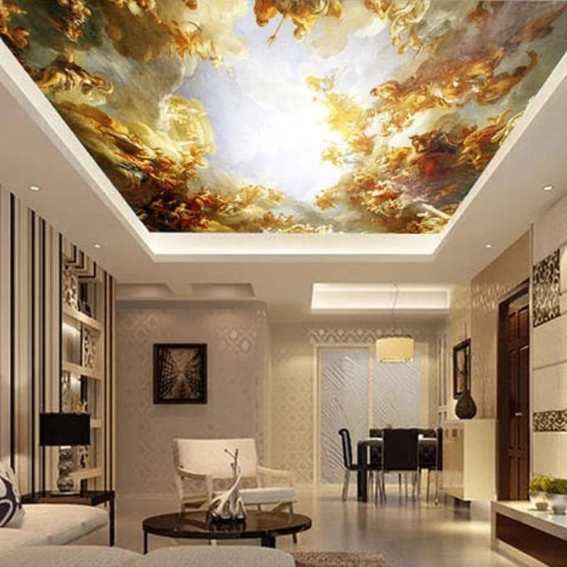 LeArt Plafond Pvc European Palace Style Artistic Decorative Gold Stretch Ceiling Design