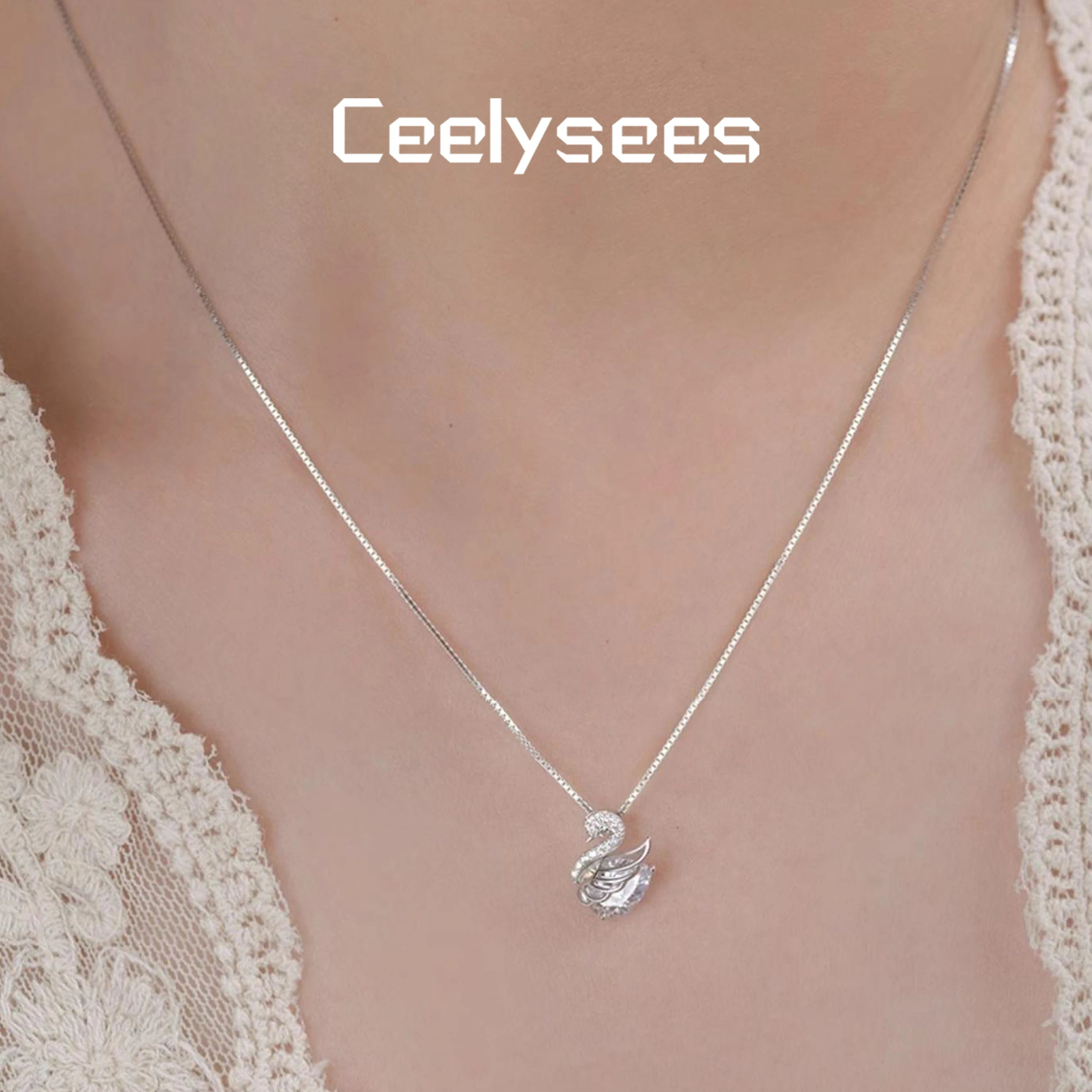 S925 Silver Swan Pendant Necklace for Engagement