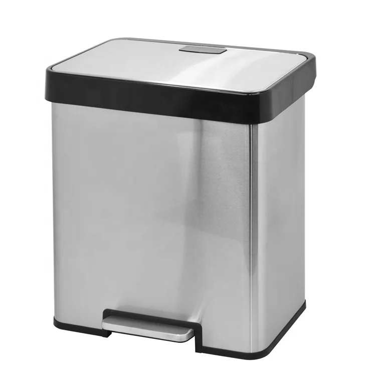 Proof Household Garbage Recycling Bin 2 Compartments / Stainless Steel Trash Can Print Customized 40L Carbon Steel Finger Accept