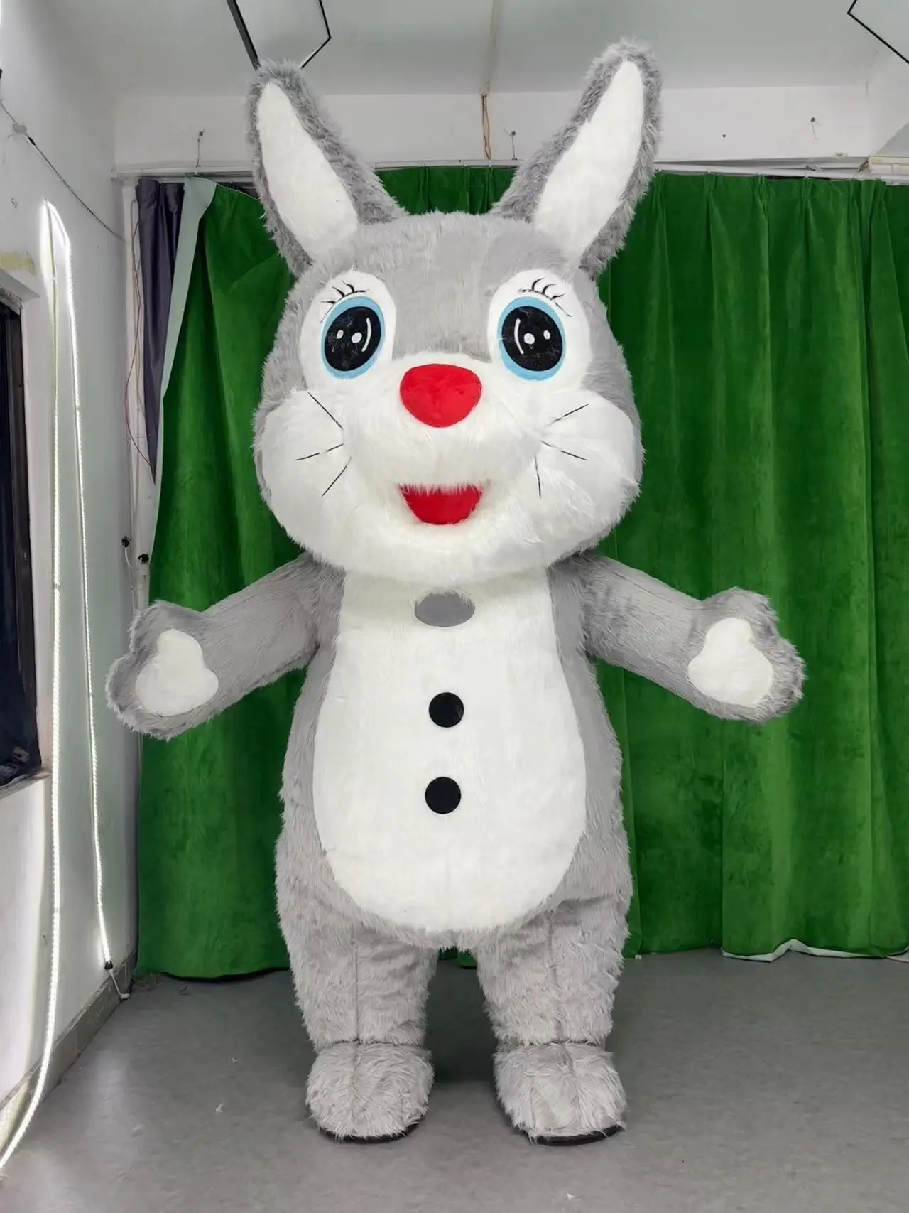 Wholesale Custom Adult Rabbit Mascot Costume Gray Bunny Inflatable Cartoon Plush for Halloween Movie Walking Character Sale