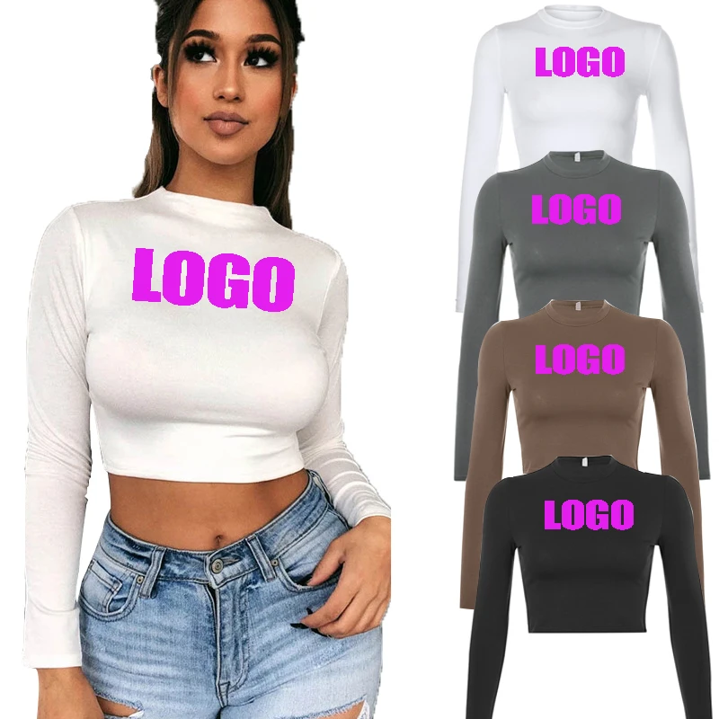 Women Sexy Tight Fit Turtleneck Crop Tops Long Sleeve Belly T-shirt