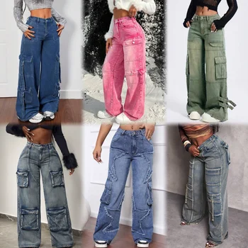 Wholesale custom overalls American retro high-waisted straight casual women's summer new loose selling girls loose pants