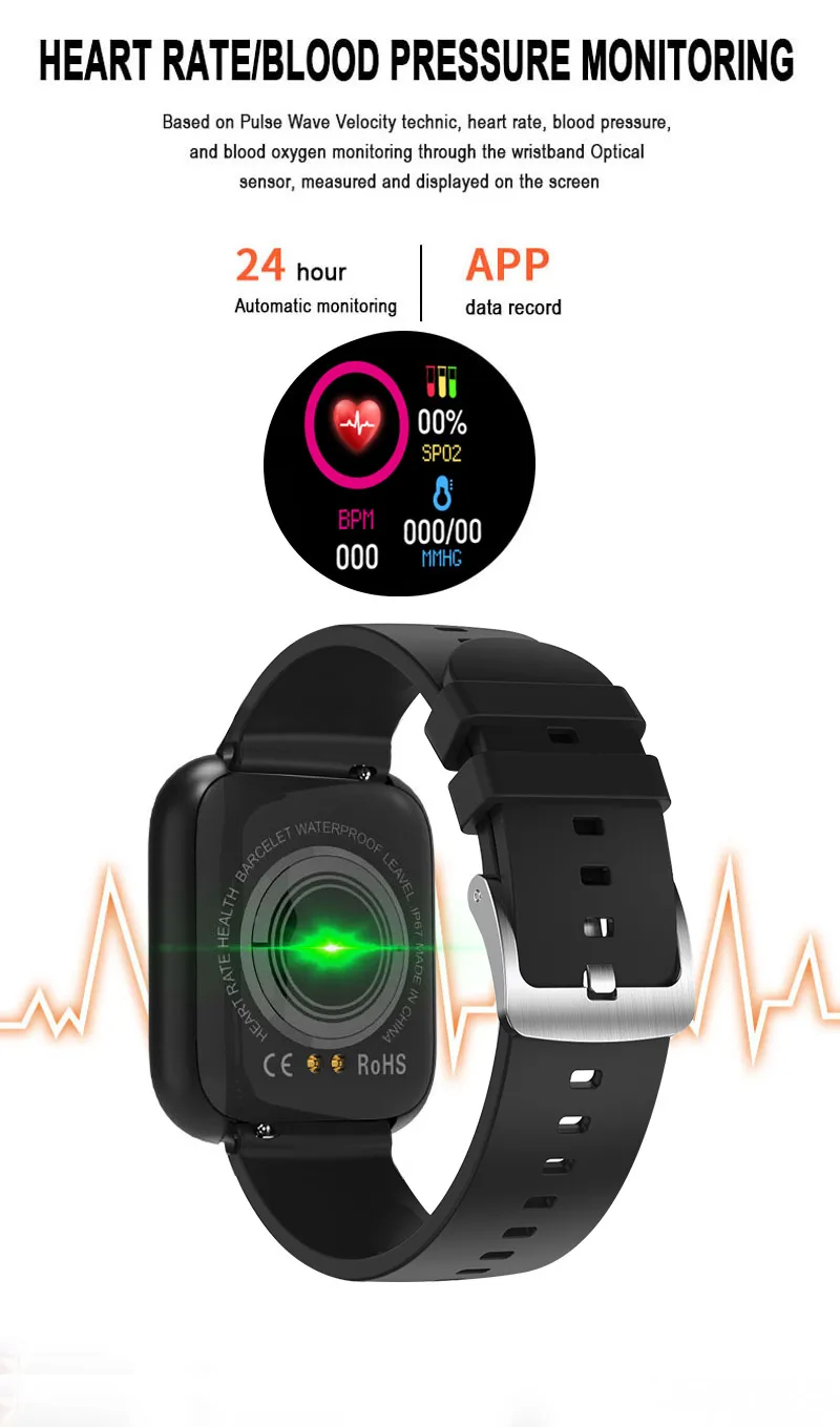 Dropshipping IP67 Information Push Shake To Take Pictures 1.3 Inch Screen Y68 Plus Smart Watch 2022