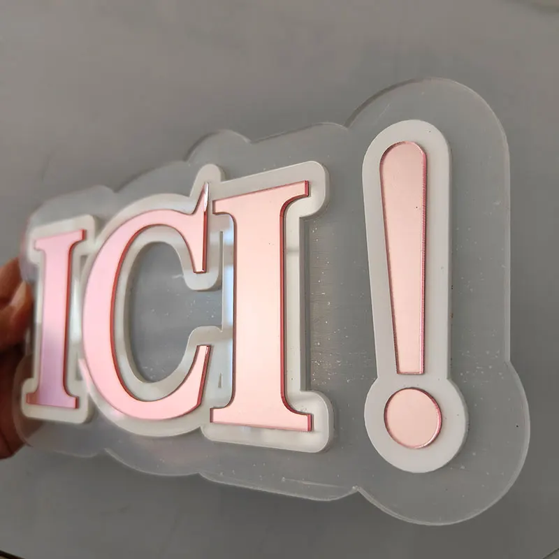 Custom Acrylic 3D Triple Layered Gold Mirror Name Plaque White and Pink Letters