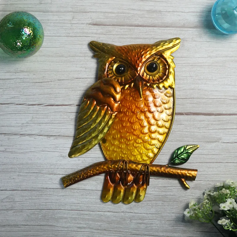 Liffy Home  Glass Indoor Outdoor Hanging  Metal Owl Wall Owl Wall Decor