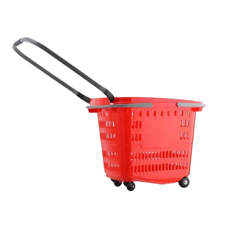 Supermarket 50L Rolling Trolley with Plastic Handle 4 Wheels Shopping Basket Plastic Basket Supermarket Shopping Basket details