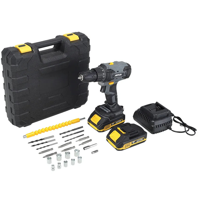 Cross-Border New Multi-Functional Brushed Motor Cordless Drill Lithium Battery High-Power Pistol Drill Two-Speed Adjustable