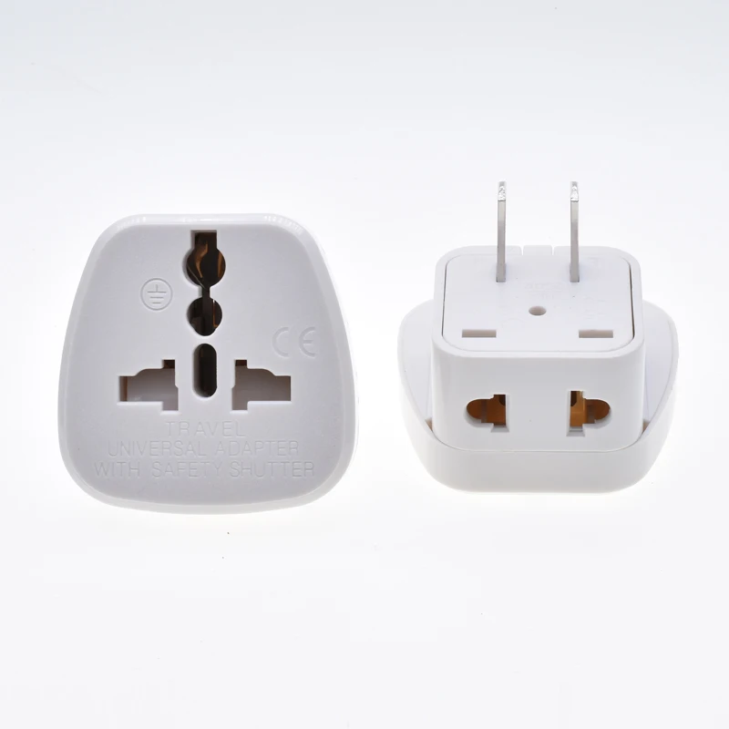 Taiwan Power Plug Travel Universal to US Plug Adaptor Charger With Safety Shutter 10A250V Black Double Socket 1 to 2 Adaptor