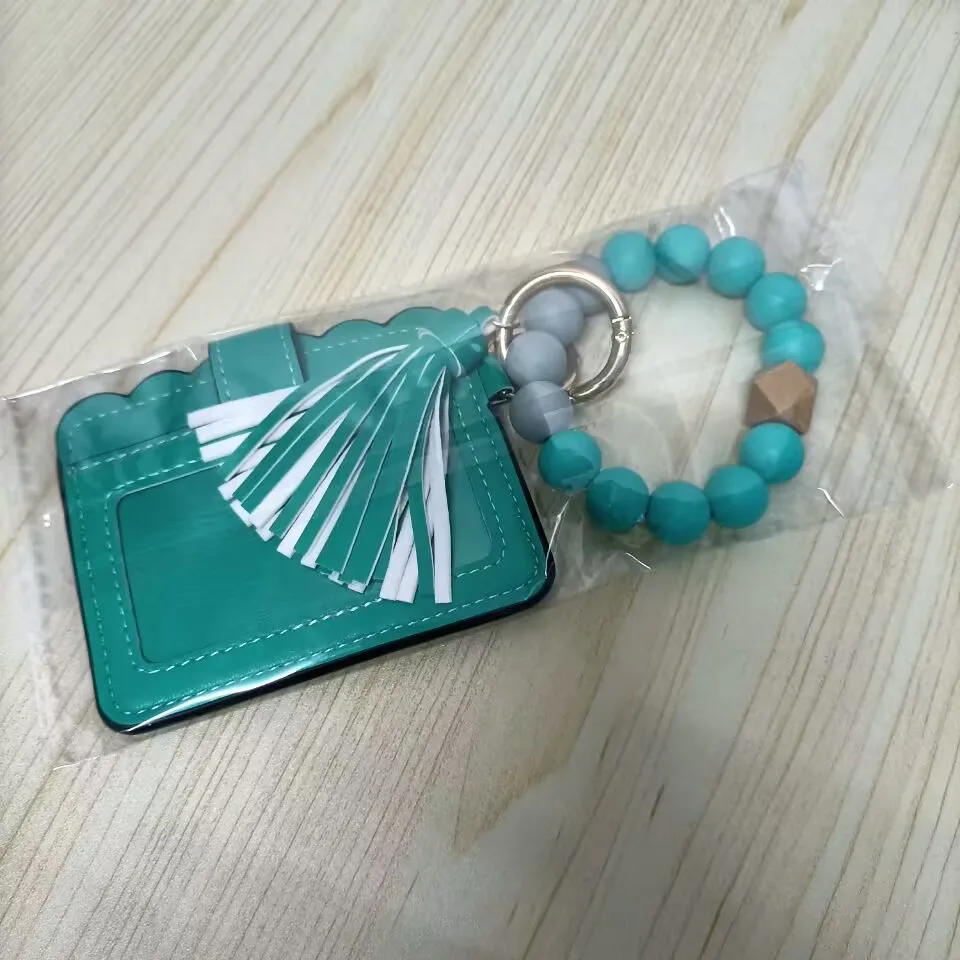 Wholesale Key Ring Silicone Bead Bangle Wristlet Keychain Bracelet