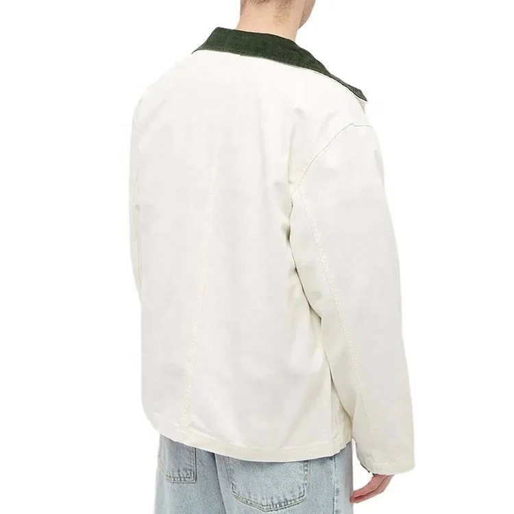 Custom Chore Men Canvas Jackets with Button Closure 4 Front Pockets and Stand Collar