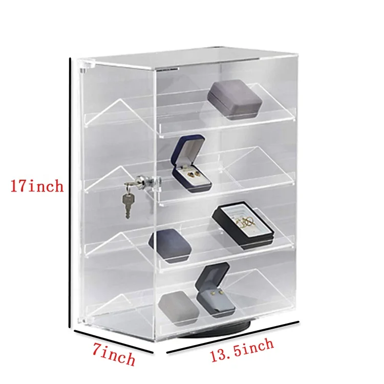 Rotating Jewelry Display Case with 4 Shelves Locking Jewelry Case | Acrylic Collectible Display Spinner