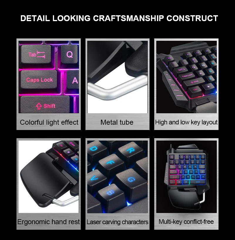 Amazon Popular Mini One Handed Keyboard Colorful RGB Game Wired Keyboard For Mobile Phones Laptops