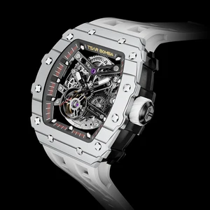 For Luxury Miyota Automatic Limited Edition Wristwatch for Men White Water Resistant Analog Carbon Fiber Case Rubber Band