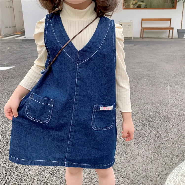 New baby Girls pure soft cotton Blue Denim Chiffon dress fits 1 2 3 4 5 years