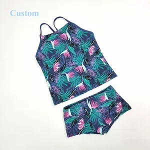 Wholesale Two Piece Floral Designs Girls Swimwear Beachwear for Beach Breathable Custom Printed Bathing Swimming Suit for Kids