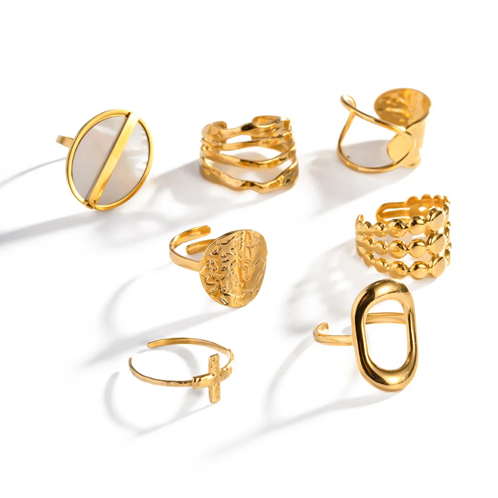 18K Gold Plated Geometric Rings - Retro Style for Women