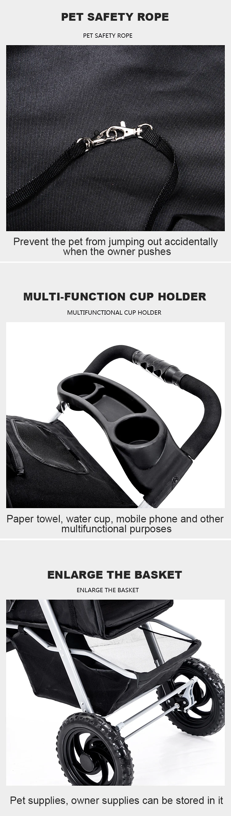 Removeable Pet Stroller Cat Dog Cage Stroller Travel Folding Carrier