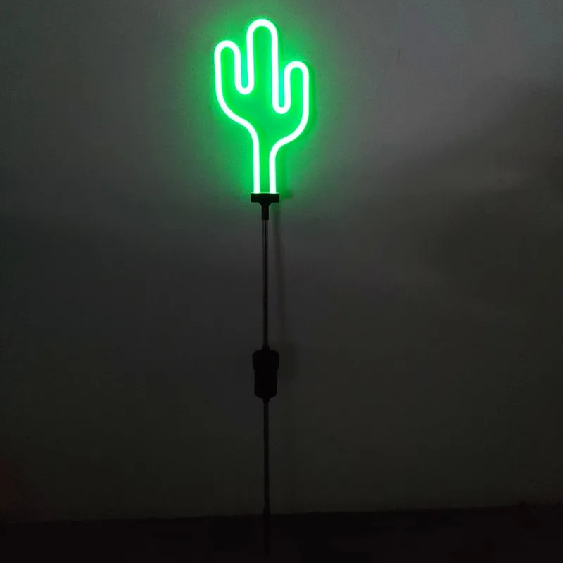 2 Pack Cactus Solar Stake Light White Body with Neon Green Lighting 29.92 Inch Tall 