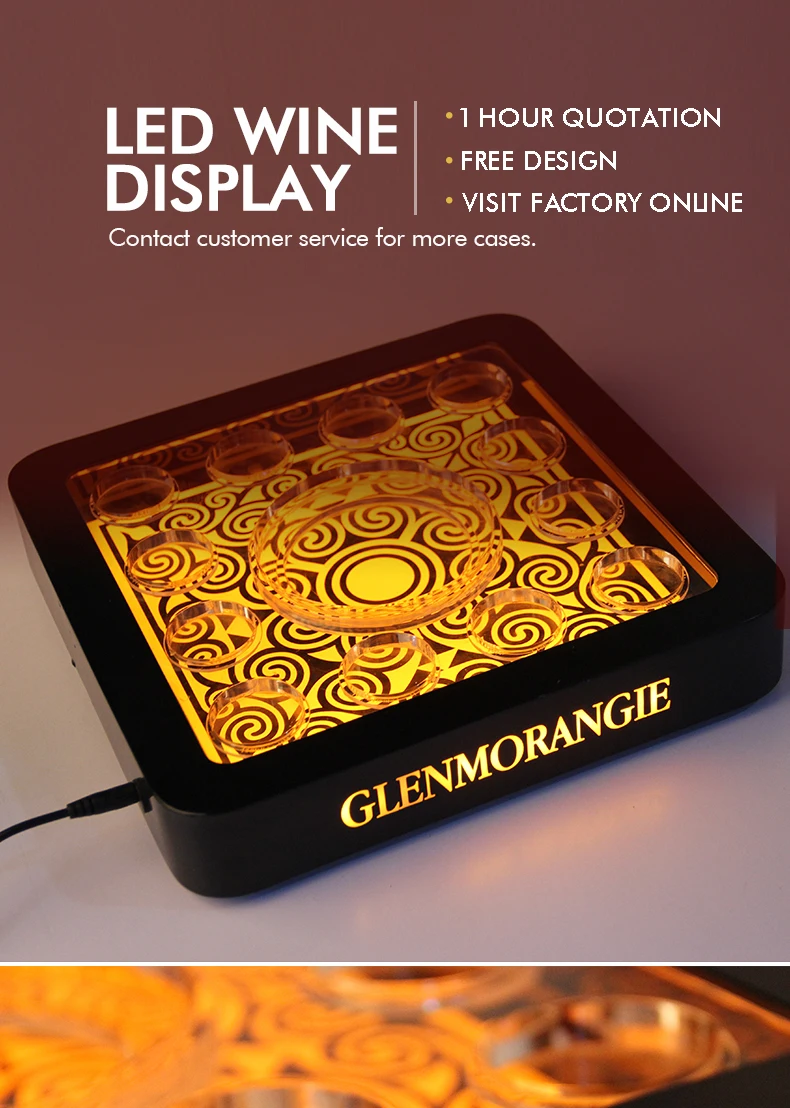 Custom New Design Led Glorifier Acrylic Wine Shot Glass Holder Tray