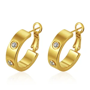 Round Stainless Steel Hoop Earrings with Zircon Inlay for Women Trendy 18K Versatile Jewelry Wholesale