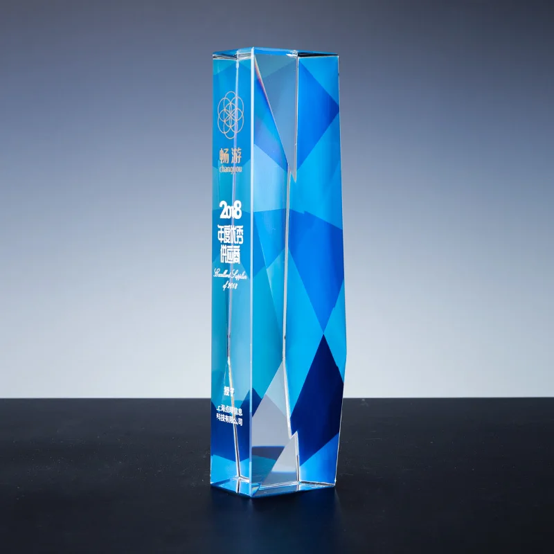 Factory direct sales can customize the k9 crystal color printing sandblasting award trophy factory