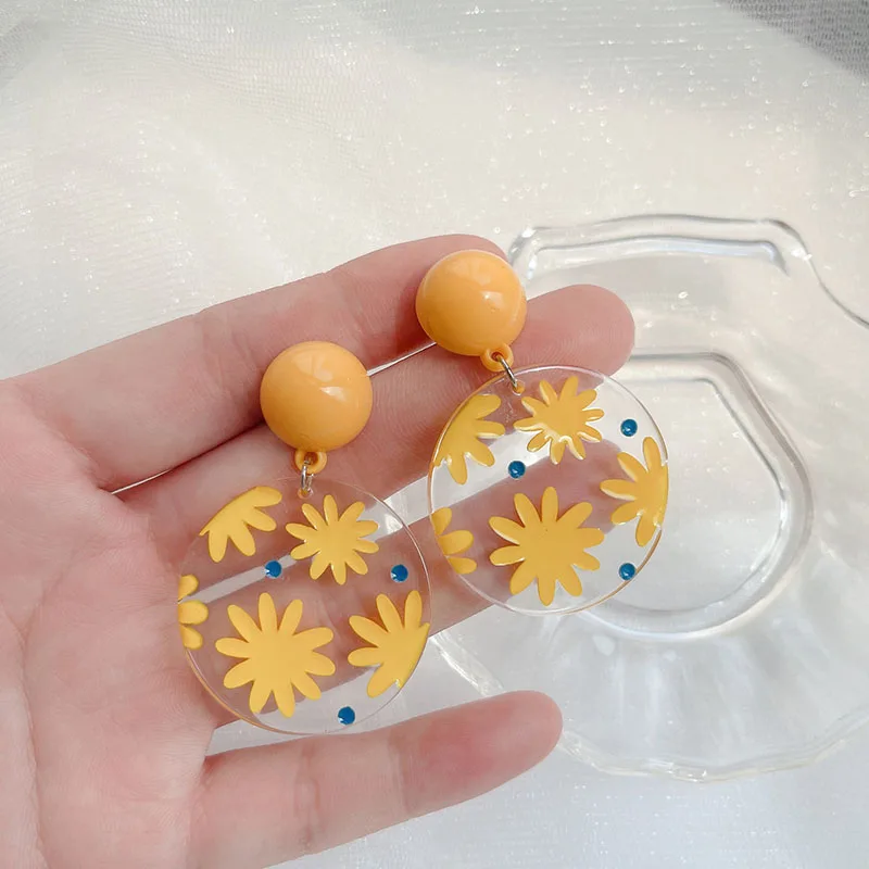 2021 new trendy 925 sterling silver transparent artificial flower acrylic earrings