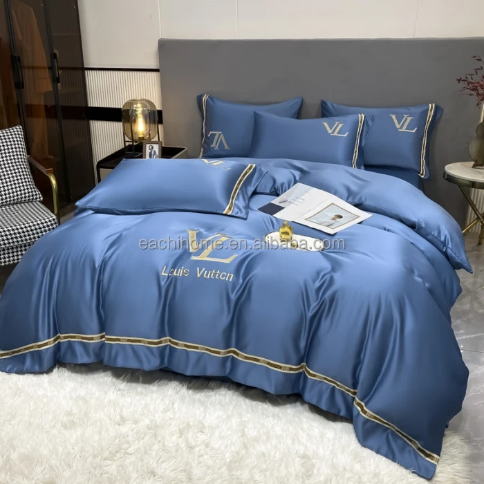 New Light Luxury Washed Cotton Silk Embroidery Four Pieces Bedding Set ...