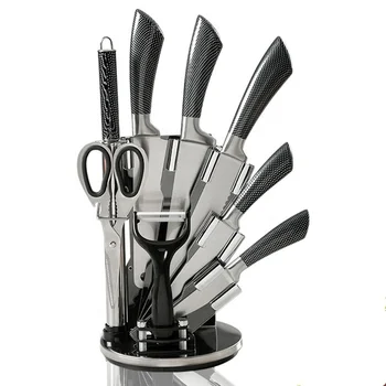 Best sell hollow stainless white handle 9pcs Acrylic Knife Block Set with peeler